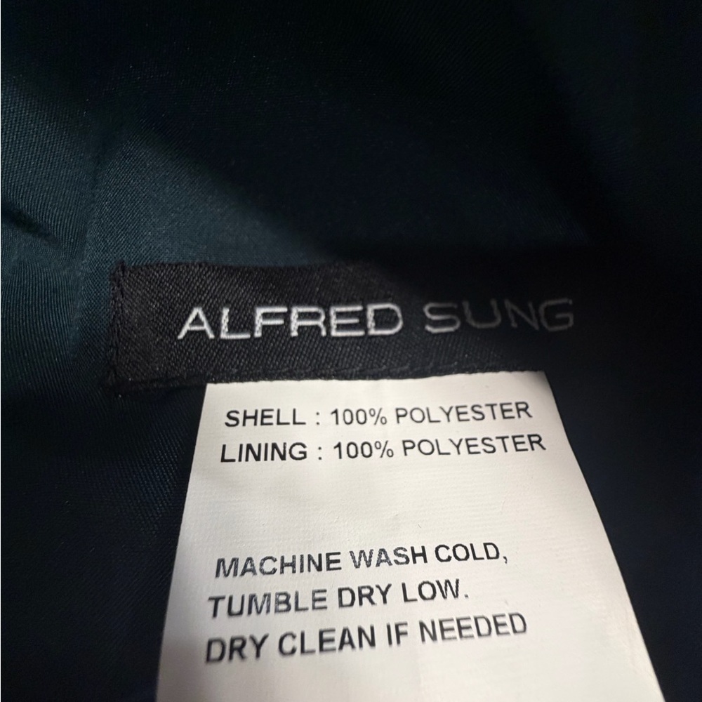 New ALFRED SUNG Bow Strap Satin Twill Trumpet Gown in color EverGreen - Picture 8 of 10